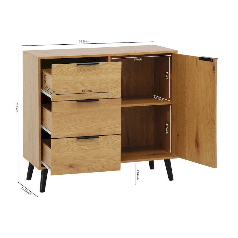 Storage Cabinet with 3 Drawers & Adjustable Shelf, Door