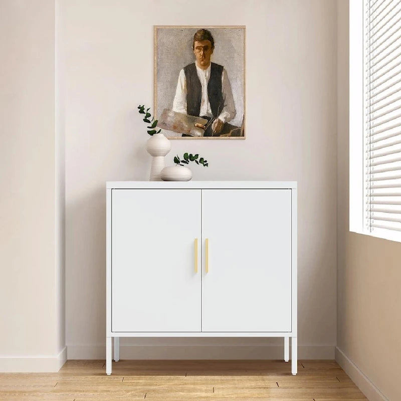 Steel Lockable Garage Storage Cabinet with 2 Doors and 2 Adjustable Shelves