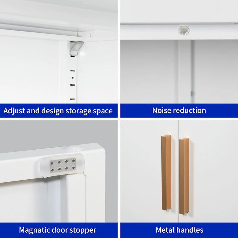 Steel Lockable Garage Storage Cabinet with 2 Doors and 2 Adjustable Shelves