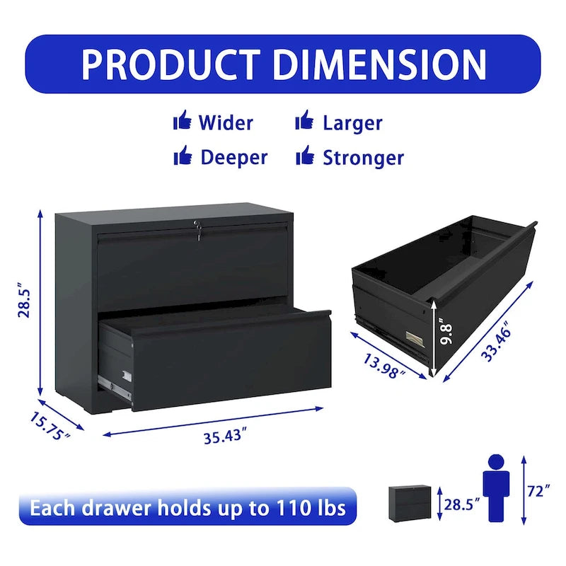 2-Drawer Metal Filing Cabinet with Lock for Home Office