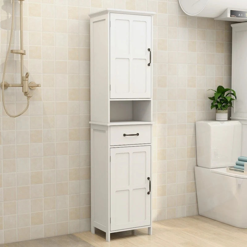 64.96 in. H White Double Door Slim Floor Standing Cabinet