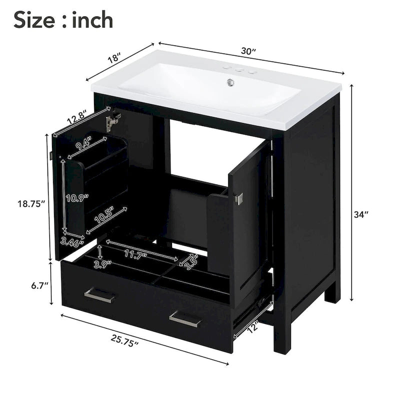 Bathroom Storage Cabinet with 2 Doors and a Drawer