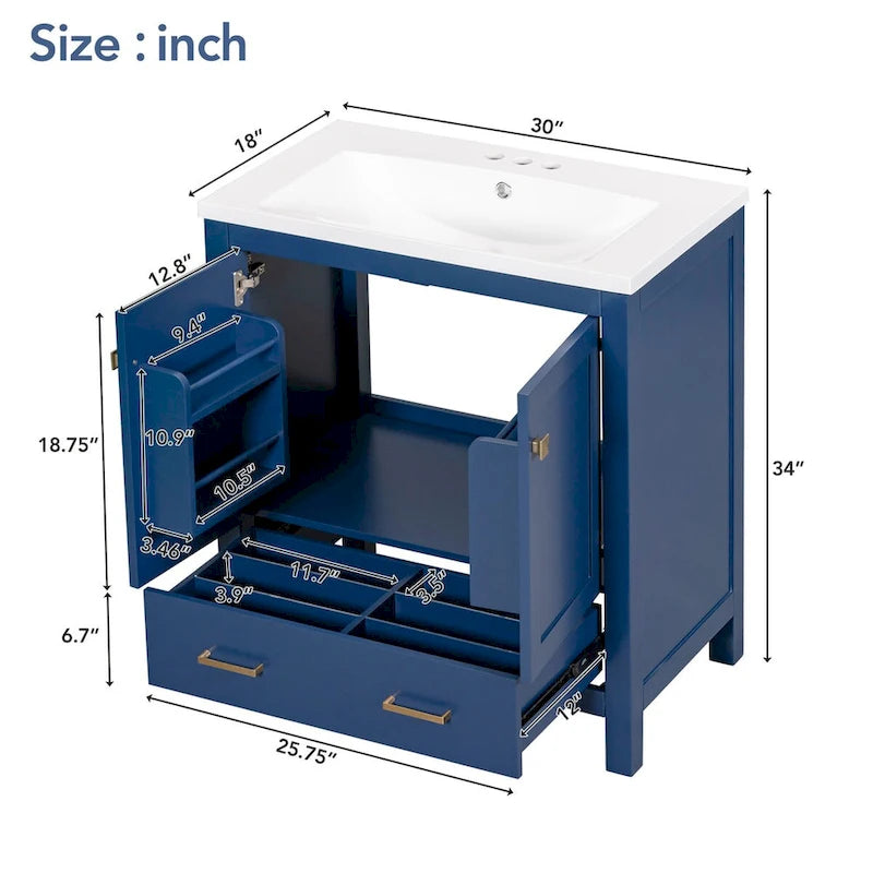 Bathroom Storage Cabinet with 2 Doors and a Drawer
