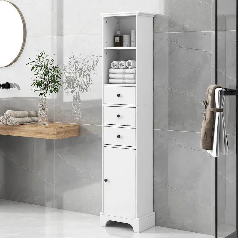 Tall Bathroom Cabinet, Freestanding Storage Cabinet with 3 Drawers and Adjustable Shelf