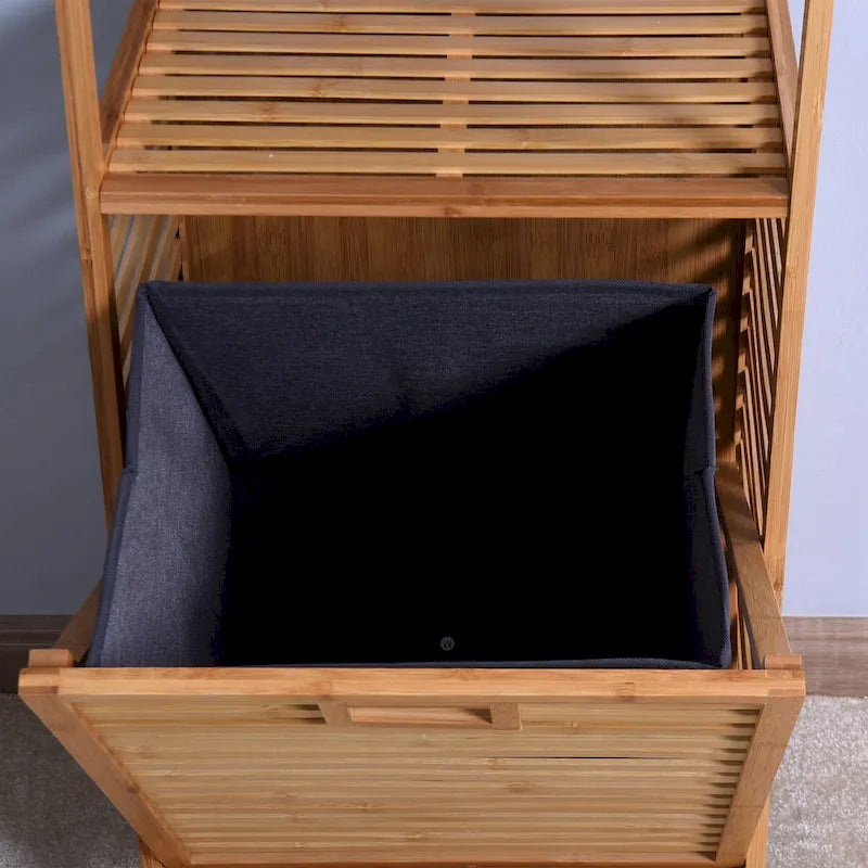 Bathroom Laundry Basket Bamboo Storage Basket with 2-tier Shelf 17.32 x 13 x 37.8 inch