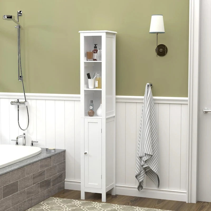 67 Tall Bathroom Storage Cabinet with Adjustable Shelves 1 Doors Freestanding Cabinet with Anti-Tip Open compartments in White