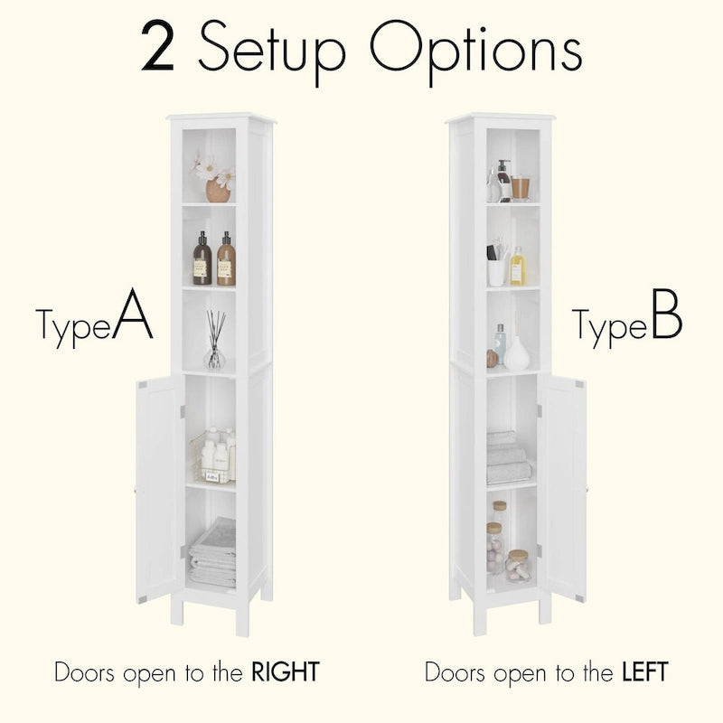 67 Tall Bathroom Storage Cabinet with Adjustable Shelves 1 Doors Freestanding Cabinet with Anti-Tip Open compartments in White