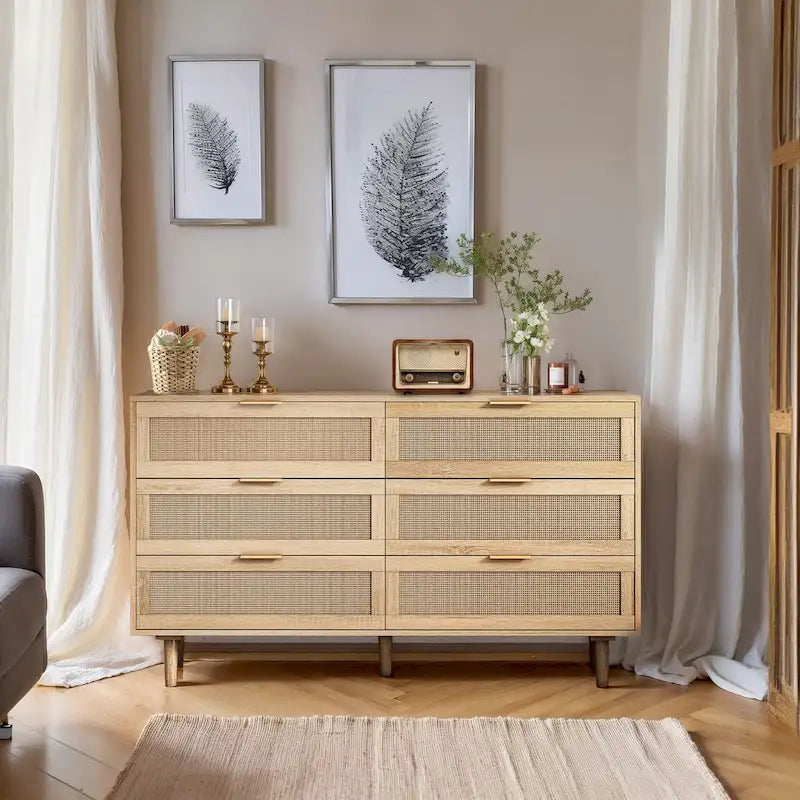 6 Rattan Drawers Storage Cabinet