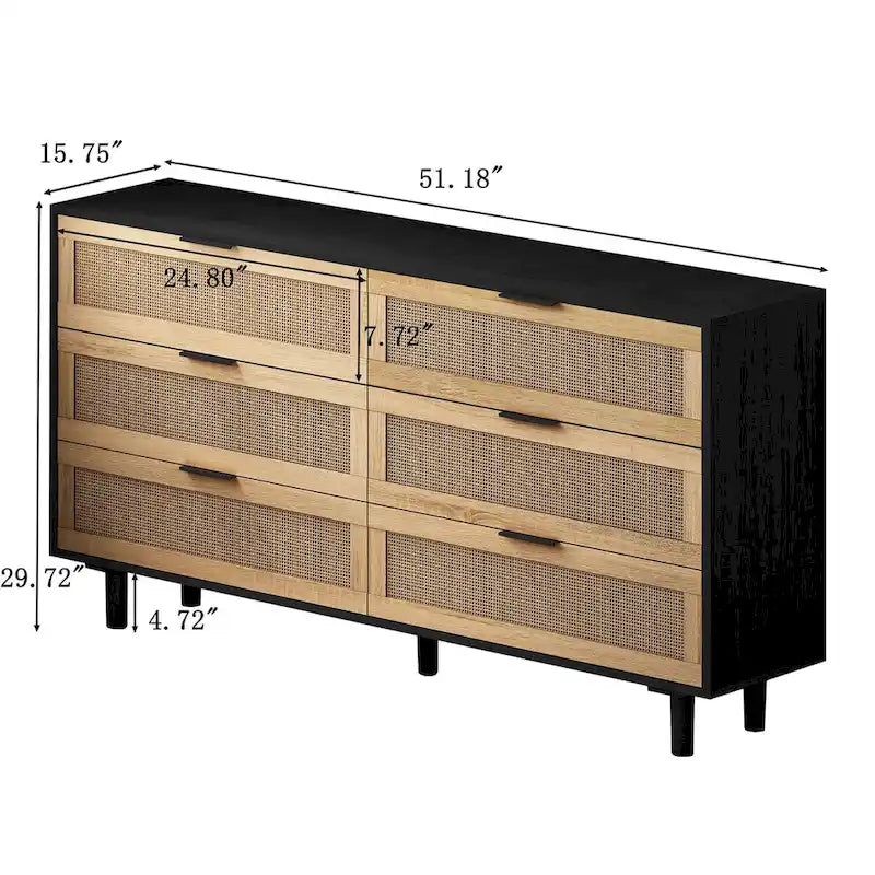 6 Rattan Drawers Storage Cabinet