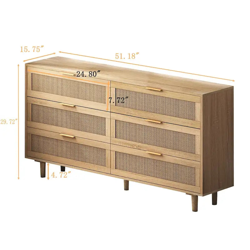 6 Rattan Drawers Storage Cabinet