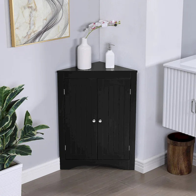 Bathroom Floor Corner Cabinet with Doors and Shelves