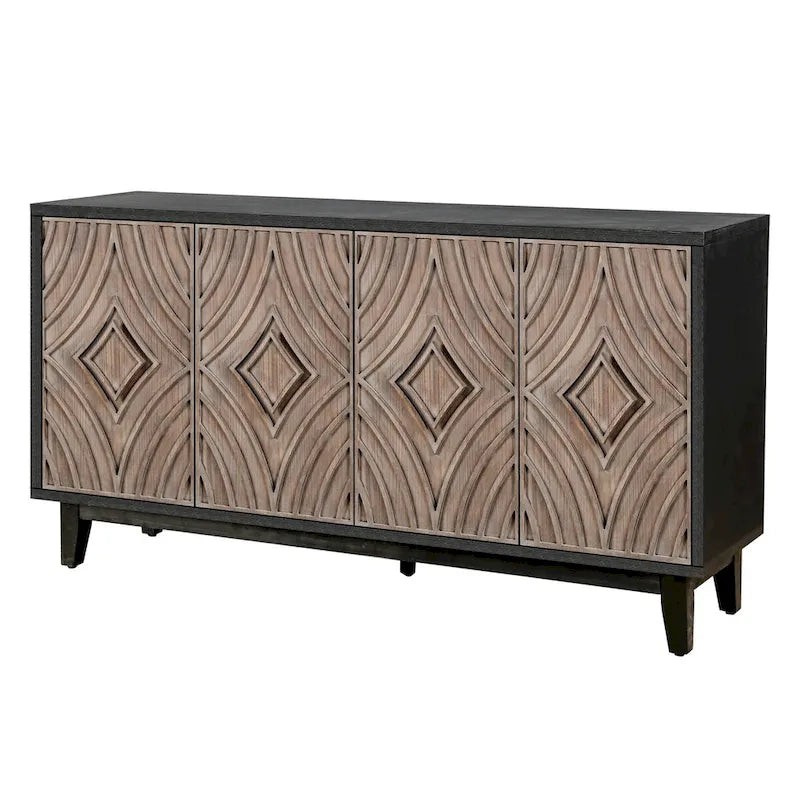 Sideboard Buffet Cabinet with Solid Wood Legs 60 Cabinet with 4 Convex pattern diamond Doors and 2 Shelves