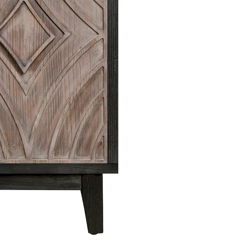 Sideboard Buffet Cabinet with Solid Wood Legs 60 Cabinet with 4 Convex pattern diamond Doors and 2 Shelves