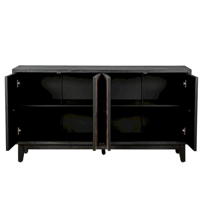 Sideboard Buffet Cabinet with Solid Wood Legs 60 Cabinet with 4 Convex pattern diamond Doors and 2 Shelves