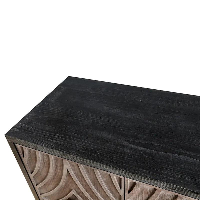 Sideboard Buffet Cabinet with Solid Wood Legs 60 Cabinet with 4 Convex pattern diamond Doors and 2 Shelves