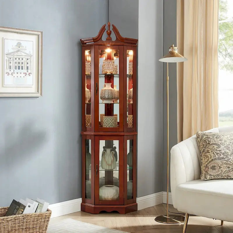Corner Curio Cabinet with Lights(E26 light bulb not included)