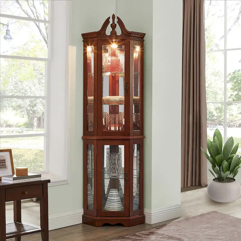 Corner Curio Cabinet with Lights(E26 light bulb not included)
