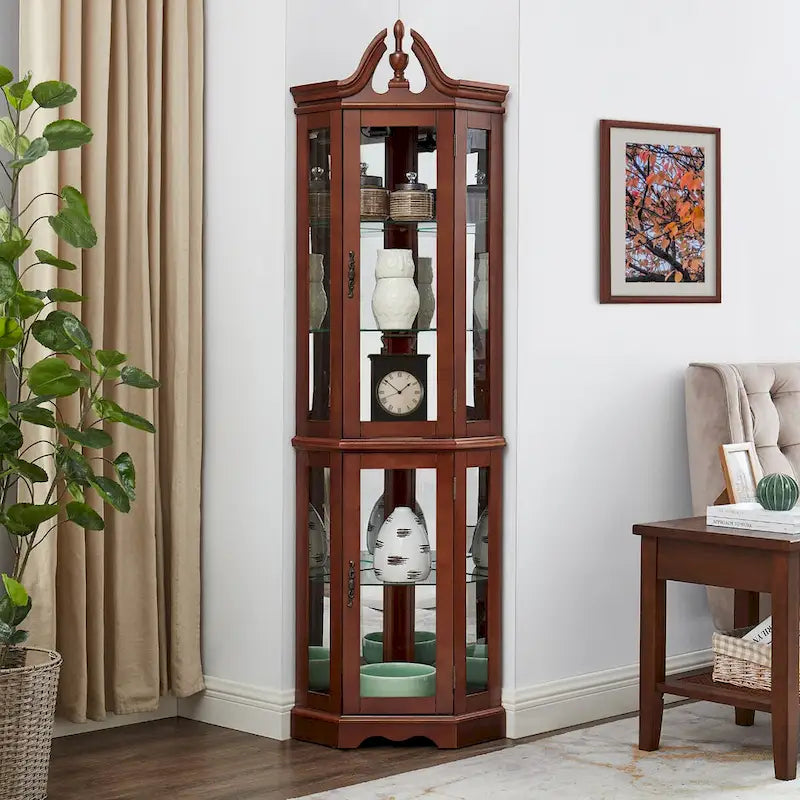 Corner Curio Cabinet with Lights(E26 light bulb not included)