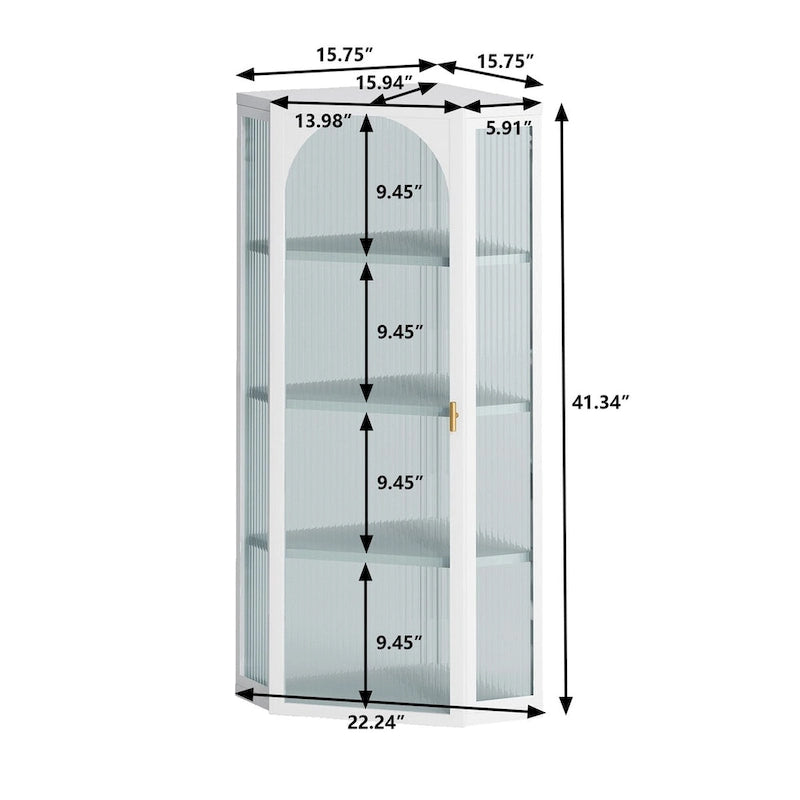 Wall-Mounted Corner Cabinet with Glass Doors & Four Shelves