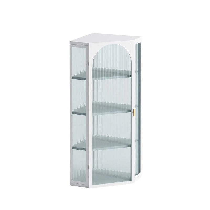 Wall-Mounted Corner Cabinet with Glass Doors & Four Shelves