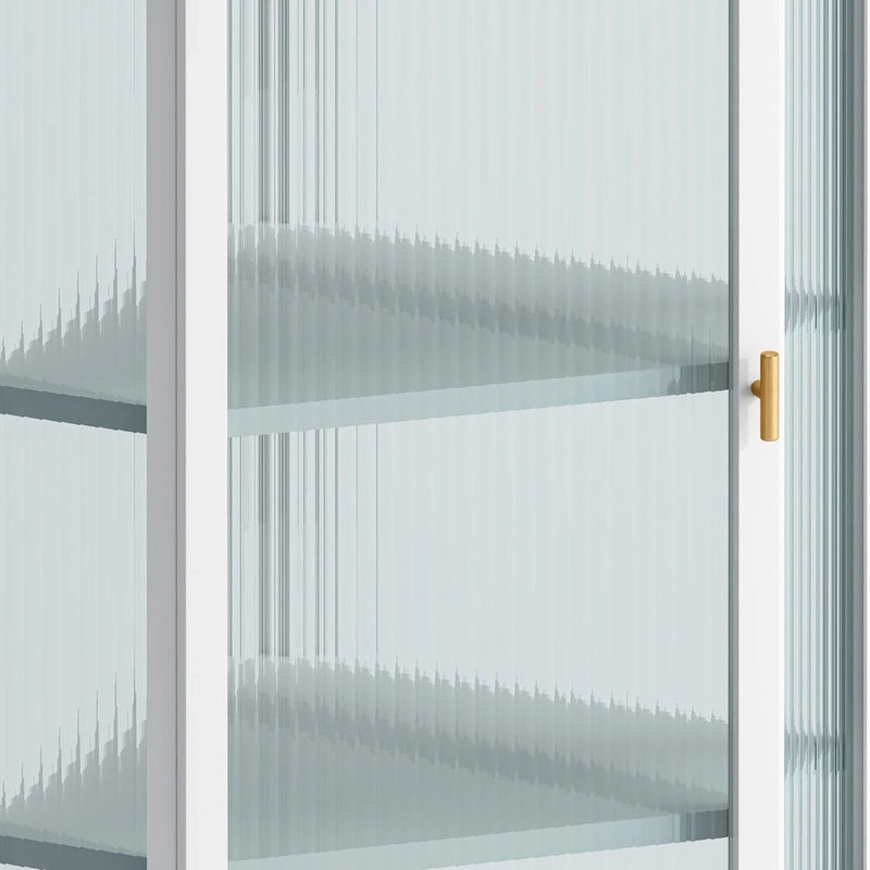 Wall-Mounted Corner Cabinet with Glass Doors & Four Shelves