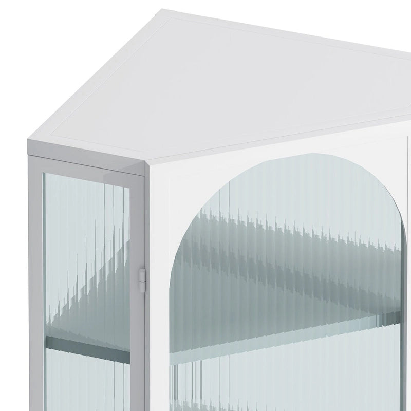 Wall-Mounted Corner Cabinet with Glass Doors & Four Shelves