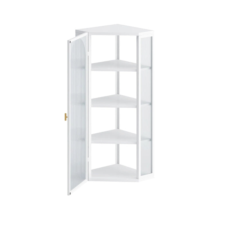 Wall-Mounted Corner Cabinet with Glass Doors & Four Shelves