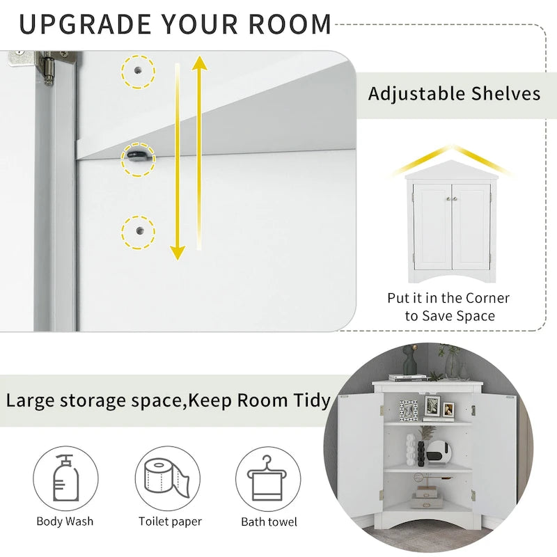 Triangle Bathroom Storage Cabinet with Adjustable Shelves