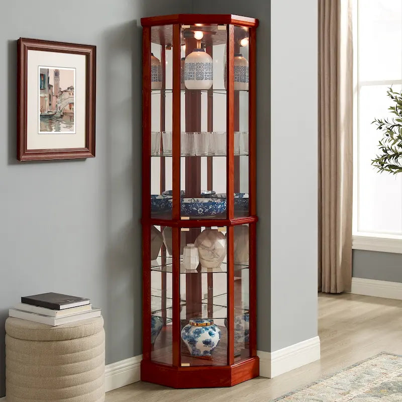 6 Shelf Lighted Corner Curio Cabinet(E26 light bulb not included)