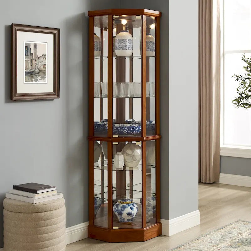 6 Shelf Lighted Corner Curio Cabinet(E26 light bulb not included)