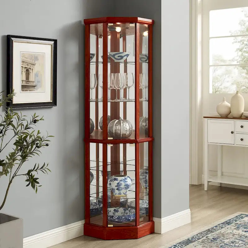 6 Shelf Lighted Corner Curio Cabinet(E26 light bulb not included)