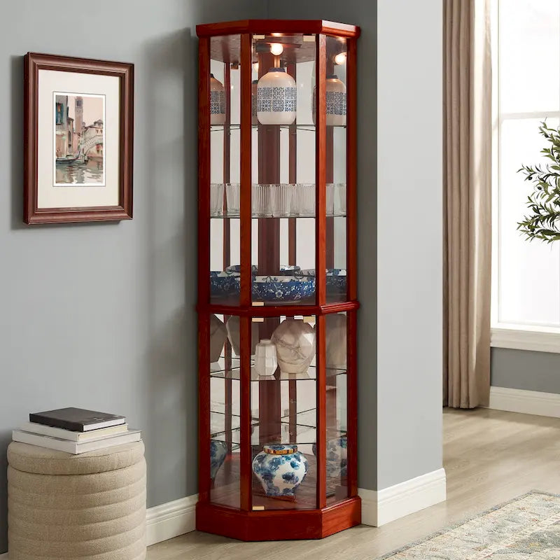 6 Shelf Lighted Corner Curio Cabinet(E26 light bulb not included)