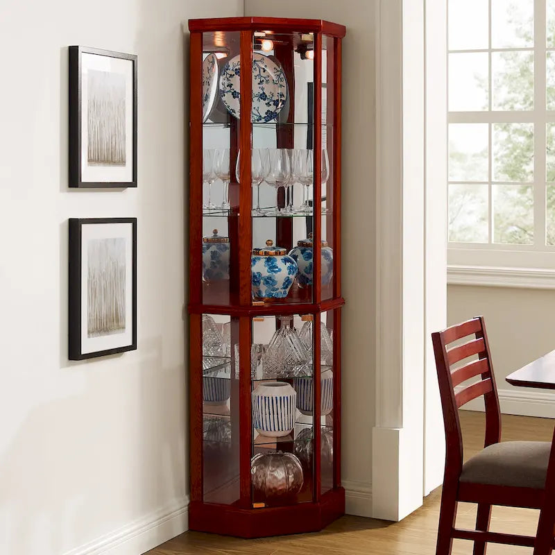 6 Shelf Lighted Corner Curio Cabinet(E26 light bulb not included)