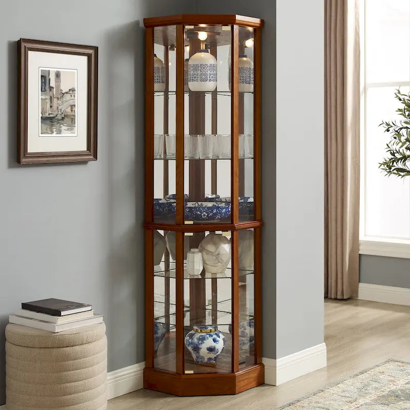 6 Shelf Lighted Corner Curio Cabinet(E26 light bulb not included)