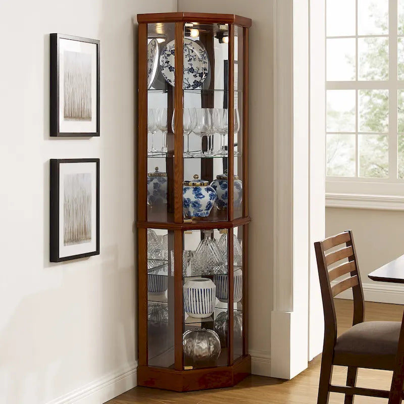 6 Shelf Lighted Corner Curio Cabinet(E26 light bulb not included)