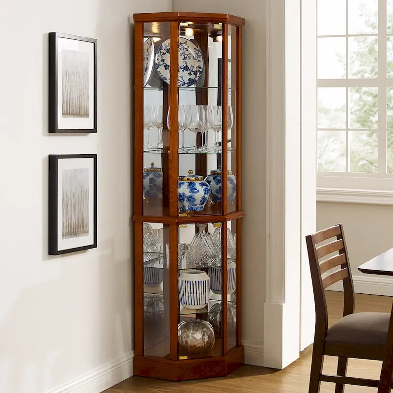6 Shelf Lighted Corner Curio Cabinet(E26 light bulb not included)