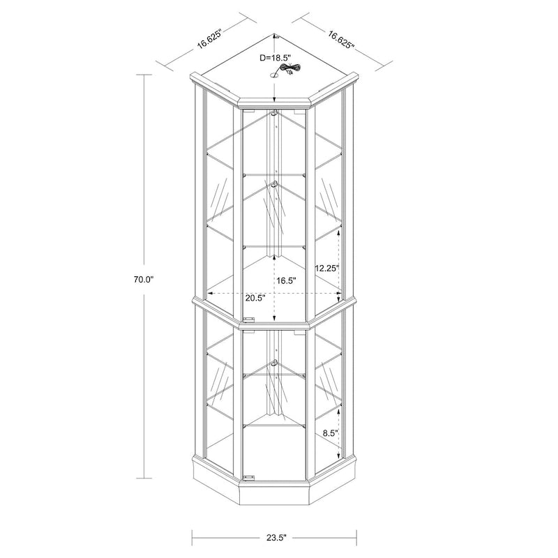6 Shelf Lighted Corner Curio Cabinet(E26 light bulb not included)